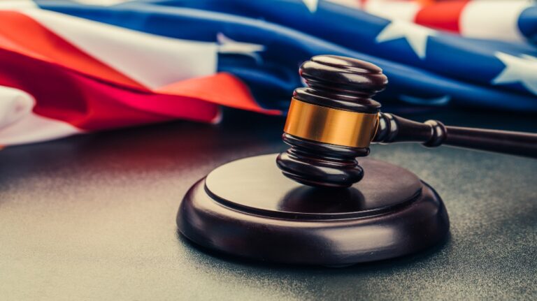judge gavel and american flag