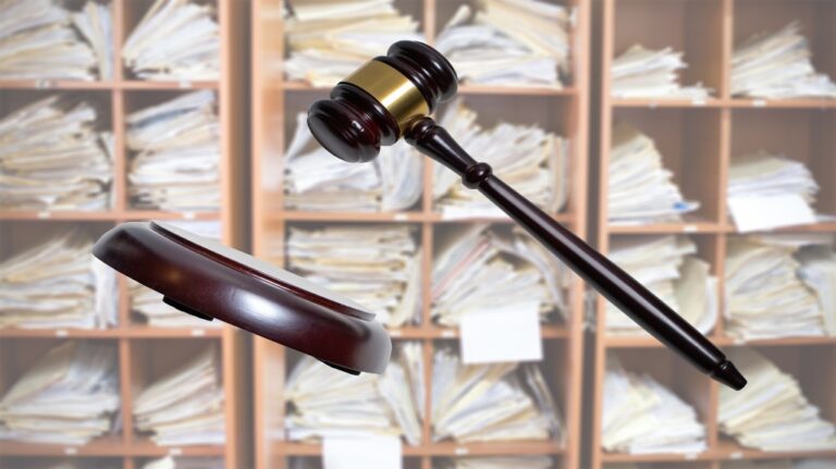 justice gavel and lots of files